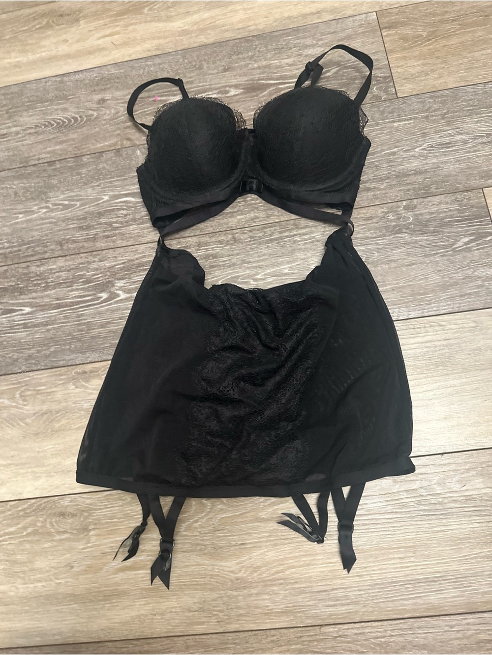 Victorias Secret Black Sexy Lingerie Bra and Garter